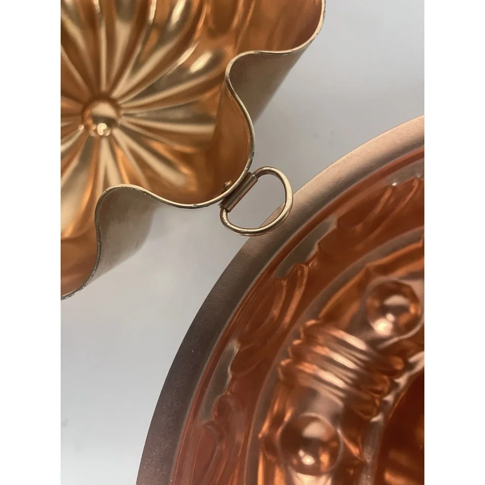 Vintage Copper Lined Metal Jell-O Mold Wall Hanging Holds 3 1/2 Cups Set of 2